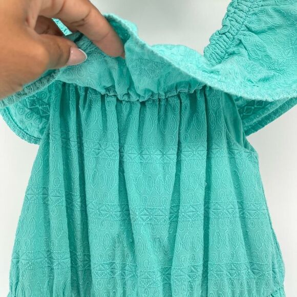 OshKosh Toddler Girl’s Blue Ruffle Off The Shoulder Embroidered Cotton Dress 5T - Picture 6 of 11